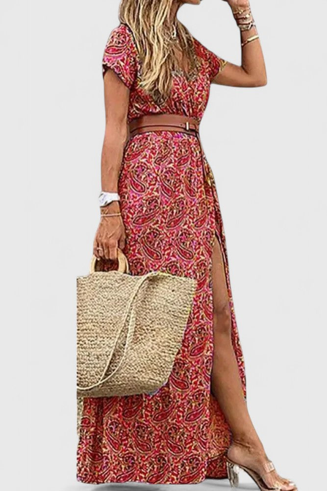Women's Elegant A-Line Maxi Dress with Slit for Cocktail