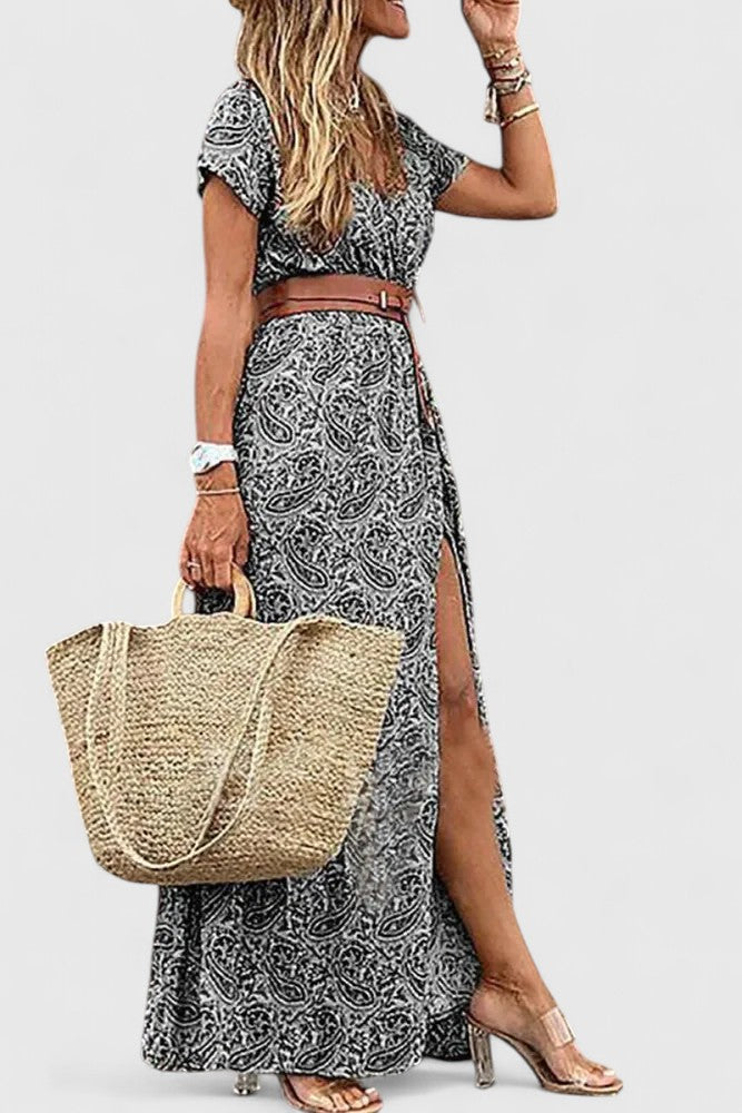 Women's Elegant A-Line Maxi Dress with Slit for Cocktail