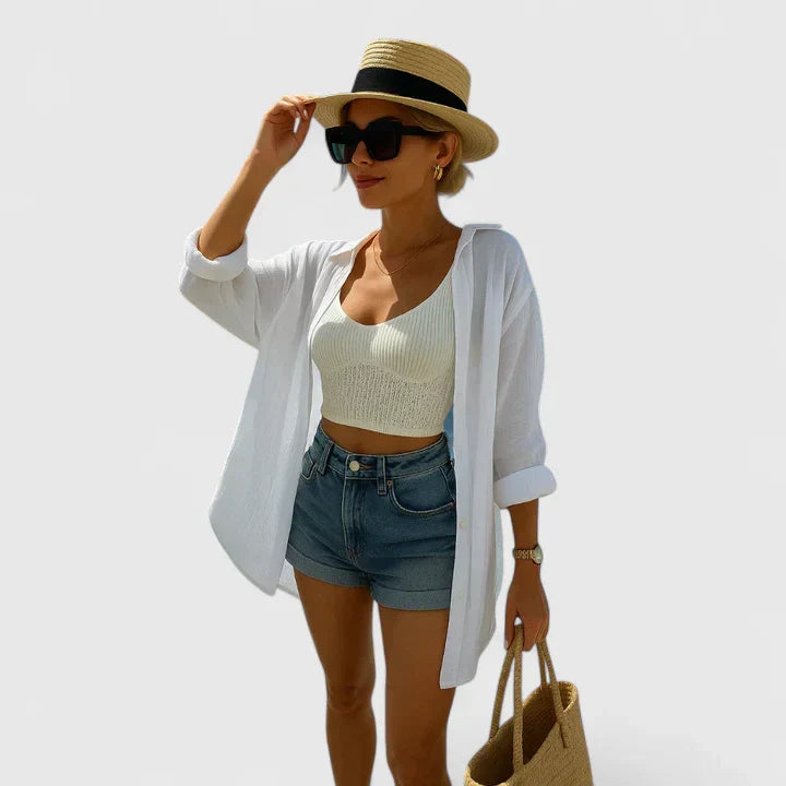 Women's Elegant Blouse with Back Embroidery for Summer