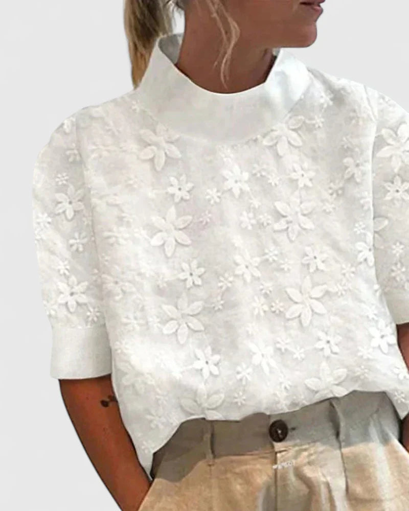 Women's Elegant Blouse with Embroidered Collar for Office