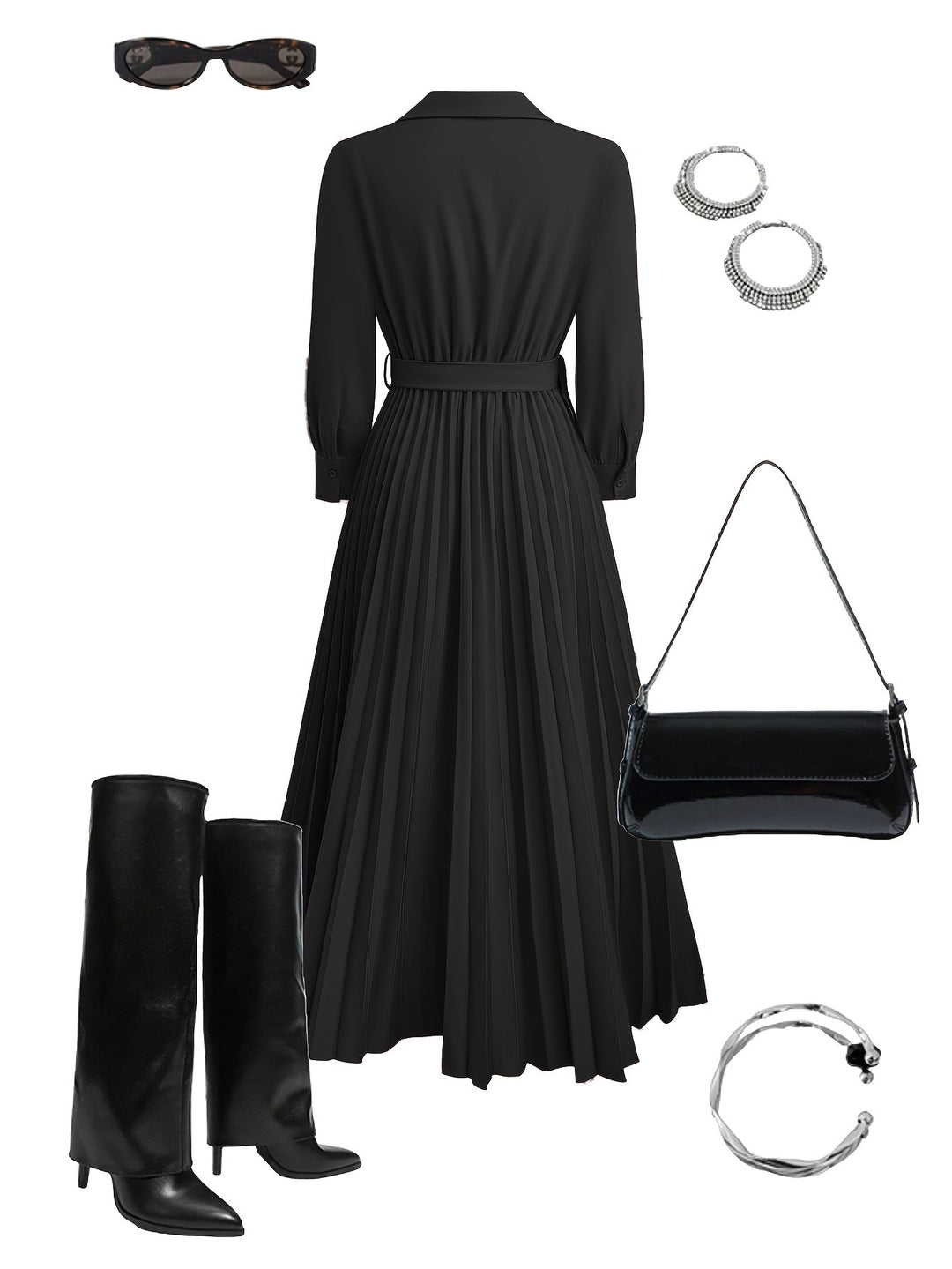 Women's Elegant Dress with Belt for Formal Events