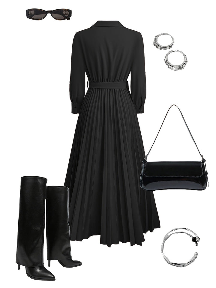 Women's Elegant Dress with Belt for Formal Events