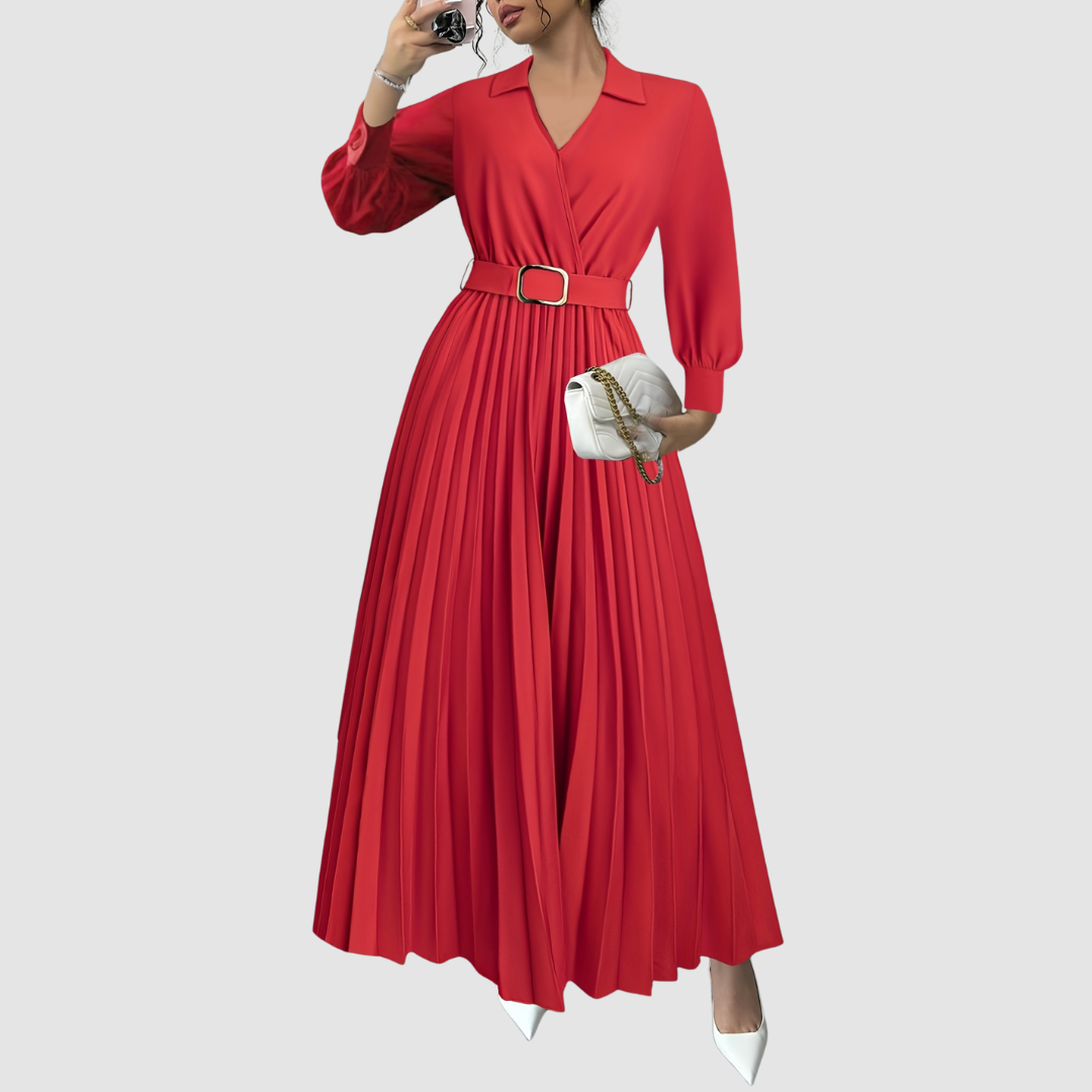 Women's Elegant Dress with Belt for Formal Events