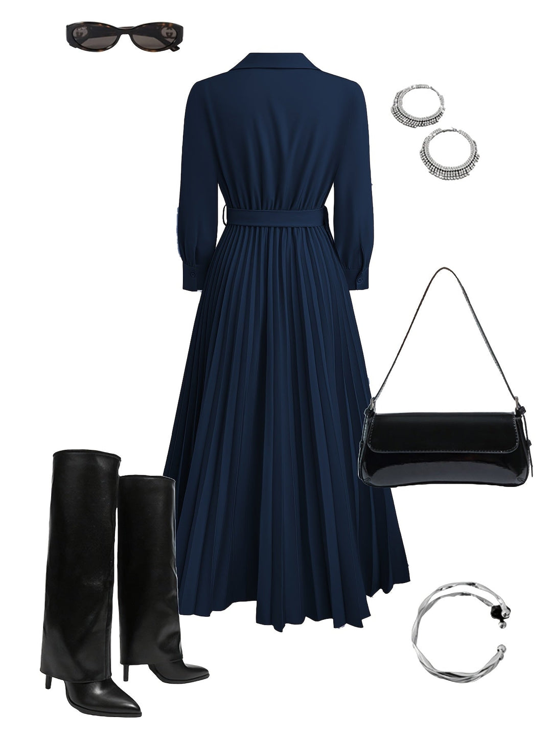Women's Elegant Dress with Belt for Formal Events