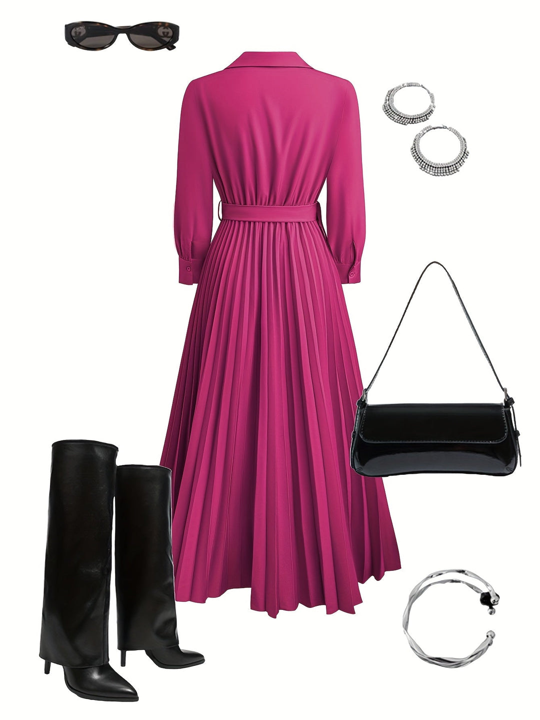 Women's Elegant Dress with Belt for Formal Events