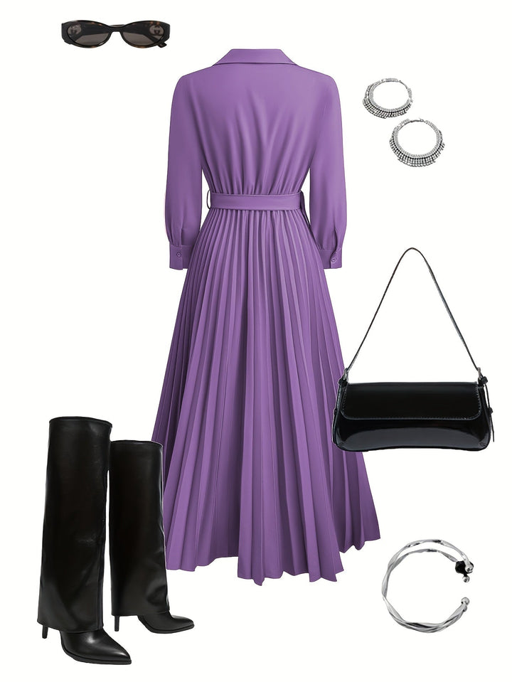 Women's Elegant Dress with Belt for Formal Events
