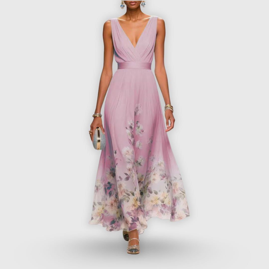 Women's Elegant Dress with Floral Hem for Special Occasion