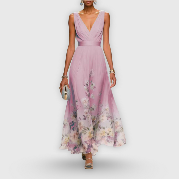 Women's Elegant Dress with Floral Hem for Special Occasion