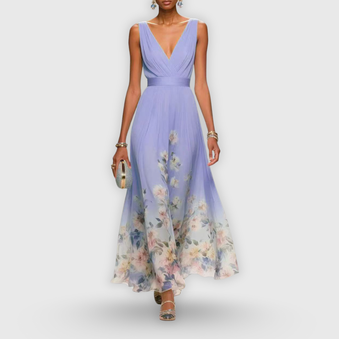 Women's Elegant Dress with Floral Hem for Special Occasion
