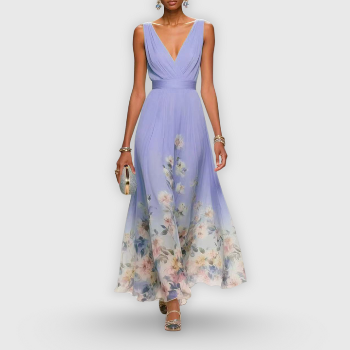 Women's Elegant Dress with Floral Hem for Special Occasion