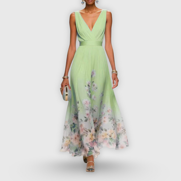 Women's Elegant Dress with Floral Hem for Special Occasion