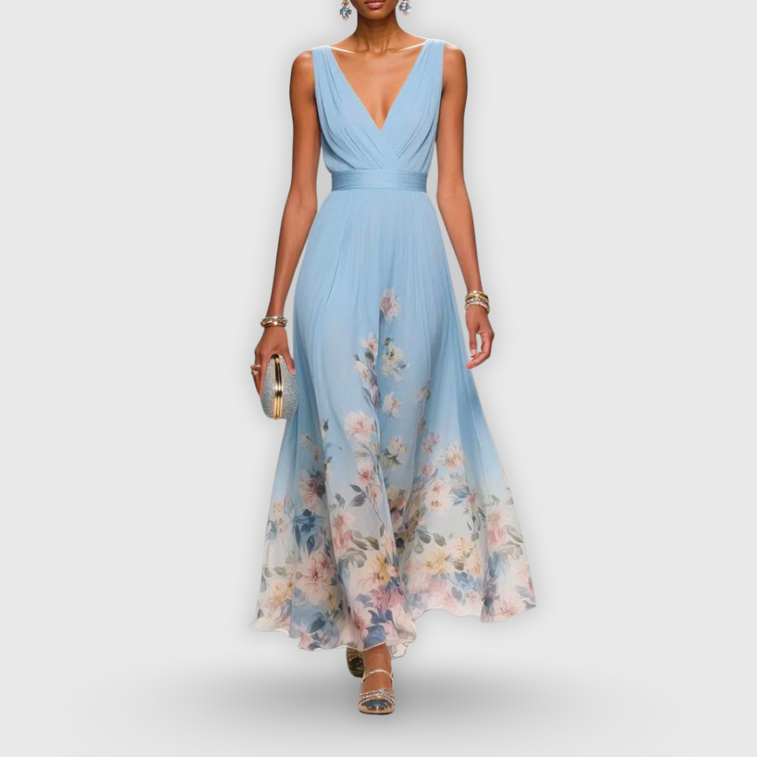 Women's Elegant Dress with Floral Hem for Special Occasion