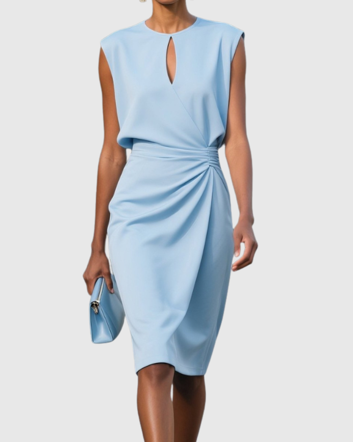 Women's Elegant Dress with Gathered Side Detail for Work