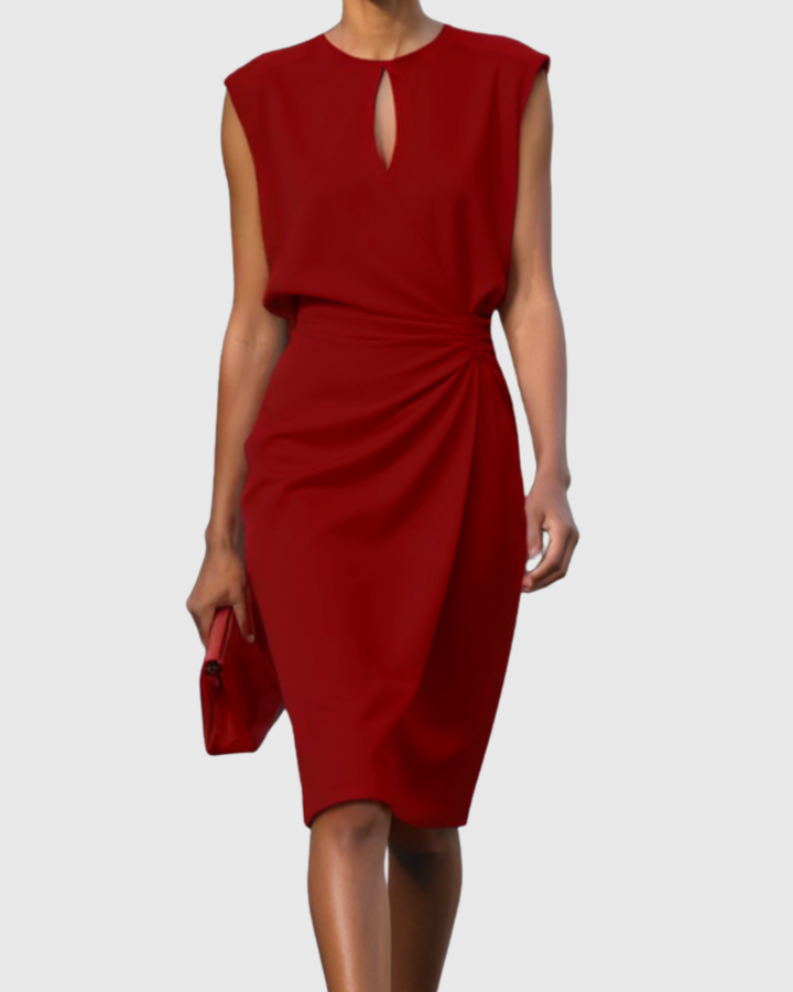 Women's Elegant Dress with Gathered Side Detail for Work