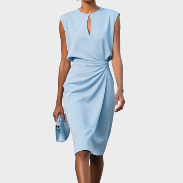 Women's Elegant Dress with Gathered Side Detail for Work