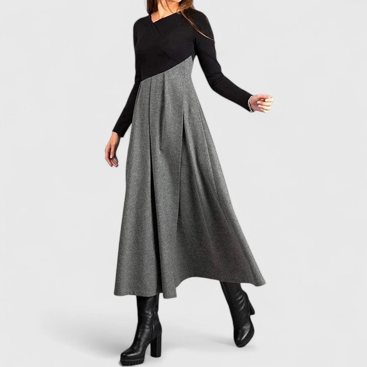 Women's Elegant Dress with Pleated Contrast Skirt for Formal Events