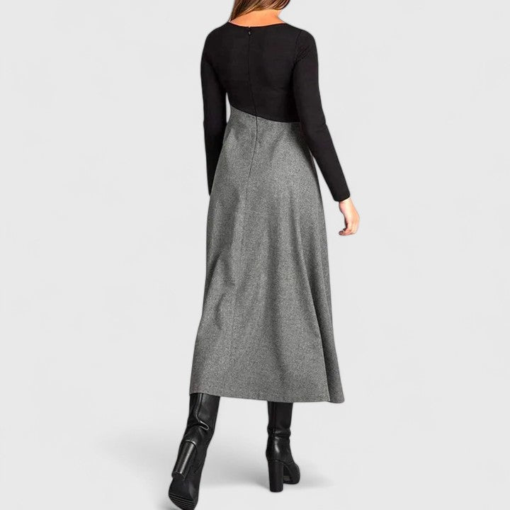 Women's Elegant Dress with Pleated Contrast Skirt for Formal Events