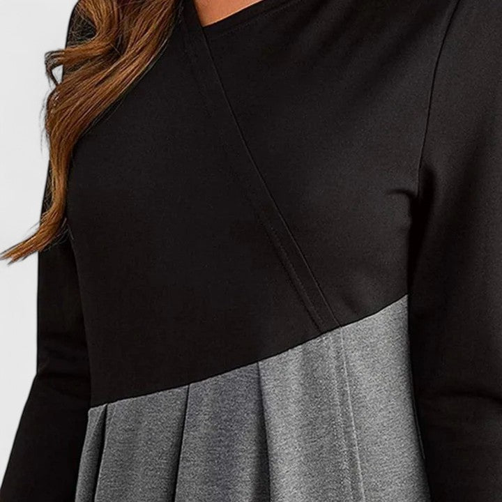 Women's Elegant Dress with Pleated Contrast Skirt for Formal Events