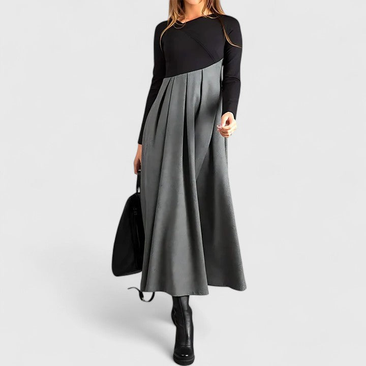 Women's Elegant Dress with Pleated Contrast Skirt for Formal Events