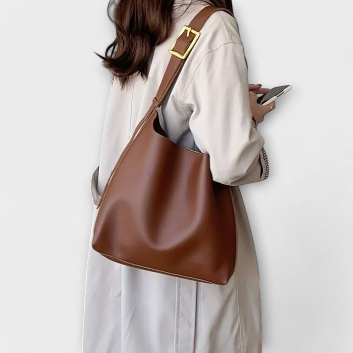 Women's Elegant Leather Shoulder Bag with Wide Strap for Work