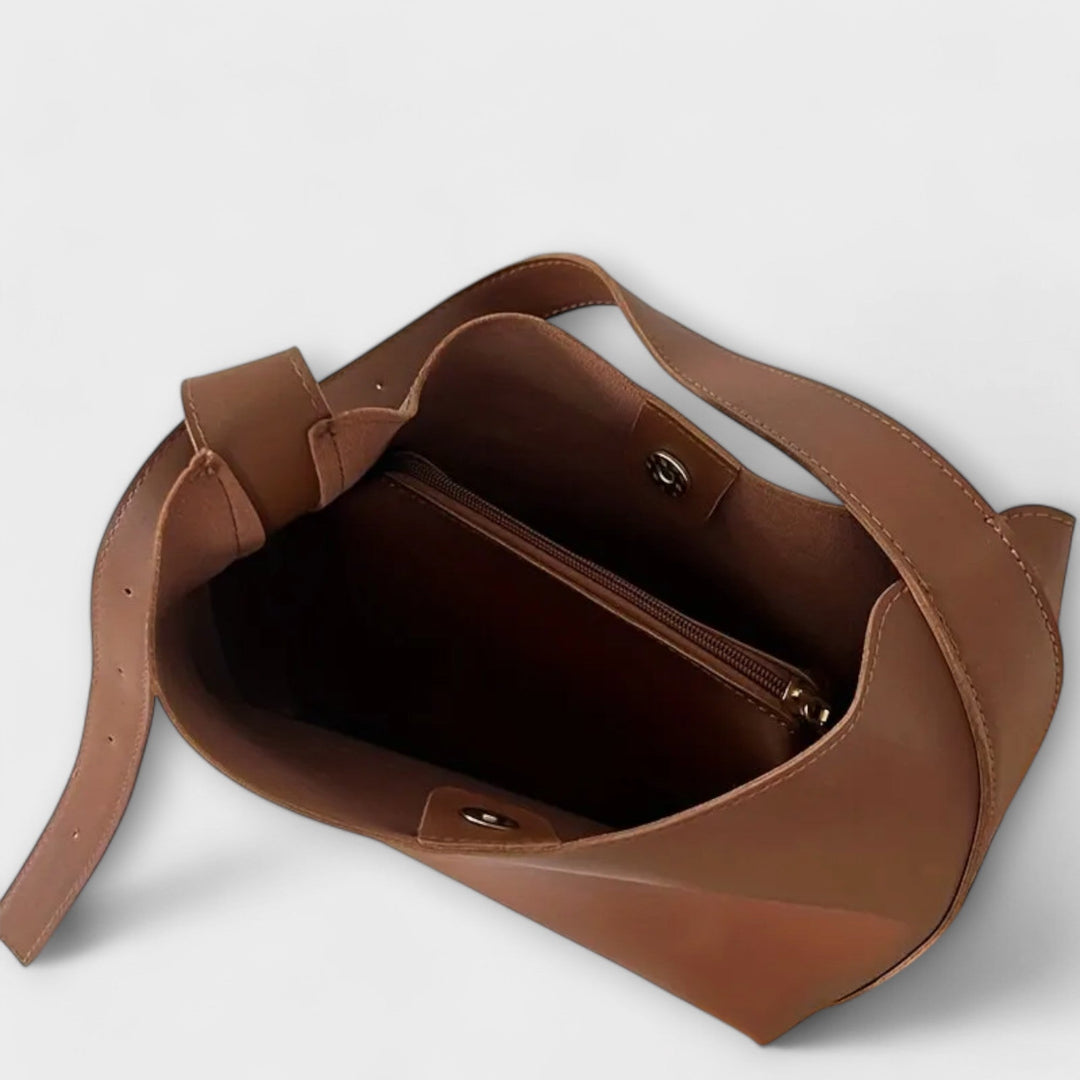 Women's Elegant Leather Shoulder Bag with Wide Strap for Work