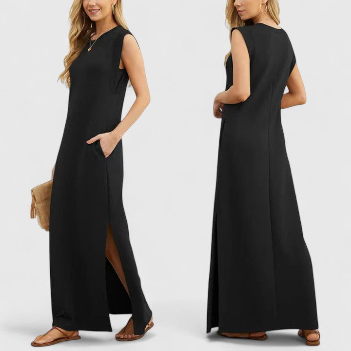 Women's Elegant Maxi Dress with Side Slit for Sunny Day Out