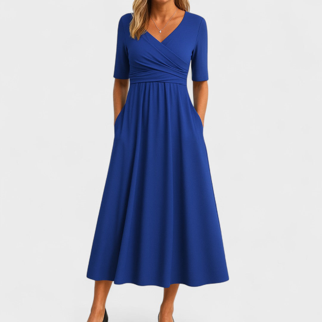 Women's Elegant Midi Dress with Wrap Bodice for Events