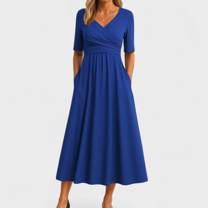 Women's Elegant Midi Dress with Wrap Bodice for Events