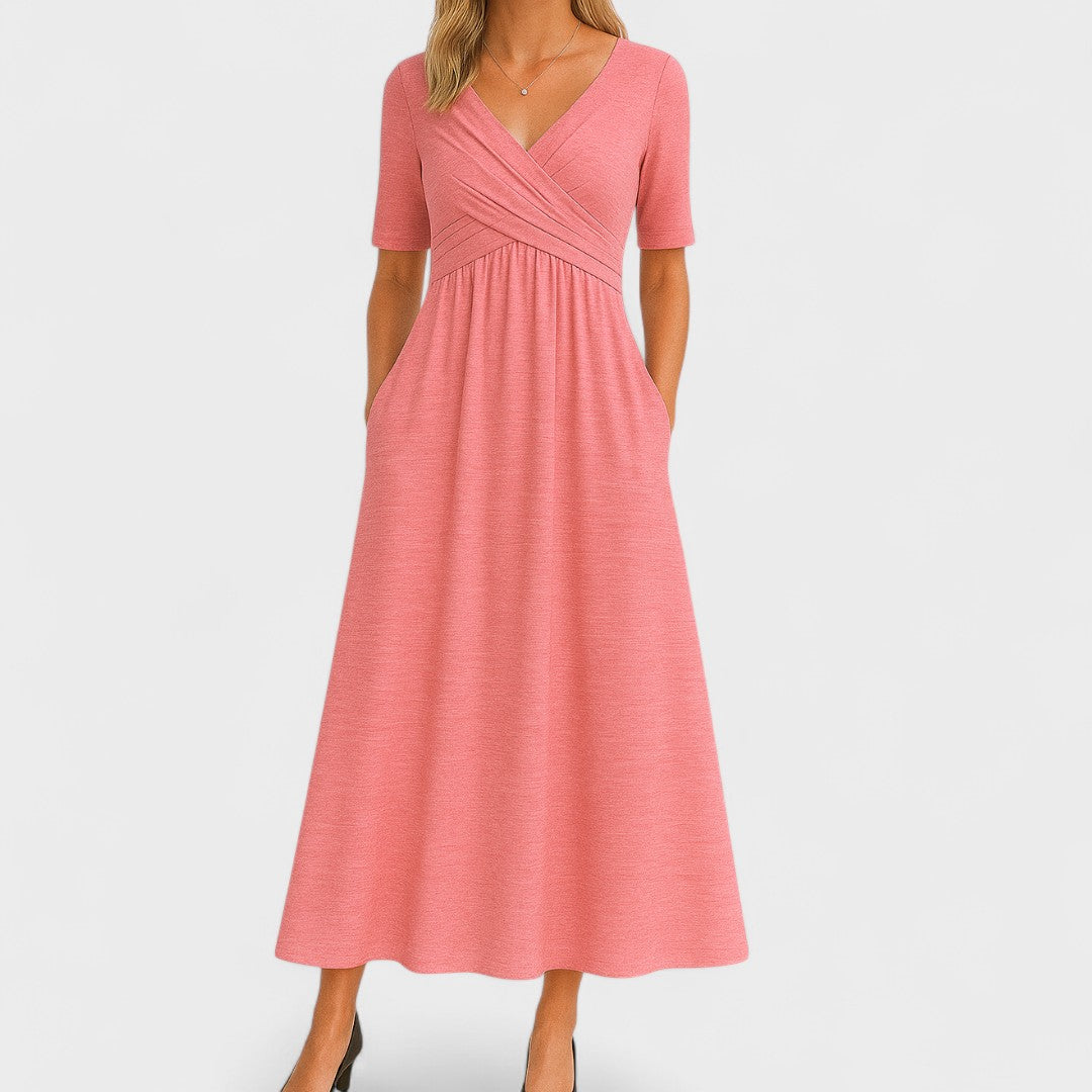 Women's Elegant Midi Dress with Wrap Bodice for Events