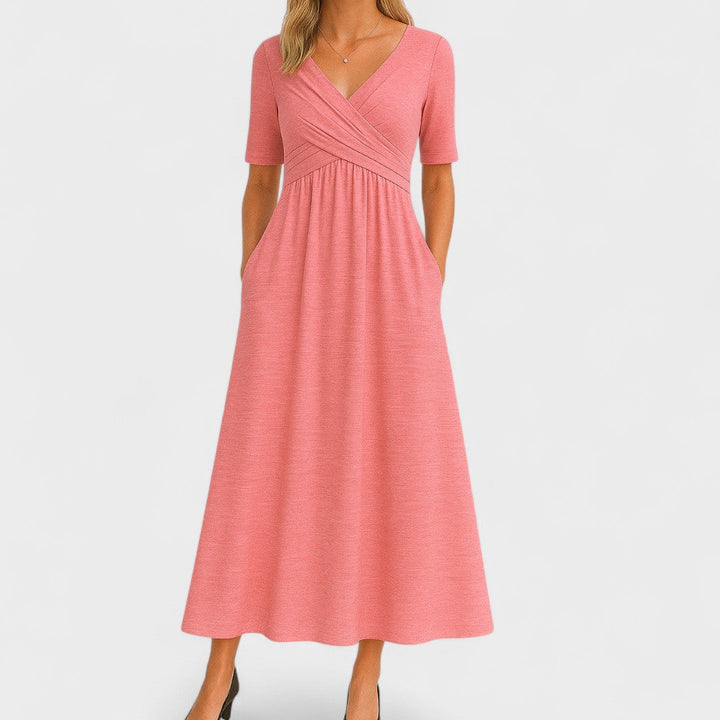 Women's Elegant Midi Dress with Wrap Bodice for Events