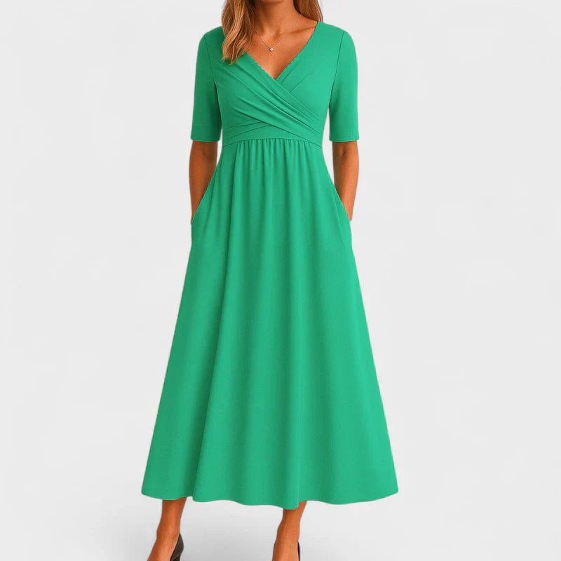 Women's Elegant Midi Dress with Wrap Bodice for Events