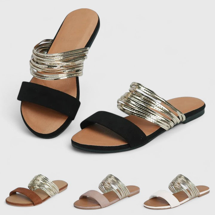 Women's Elegant Sandals with Gold Accents for Evening