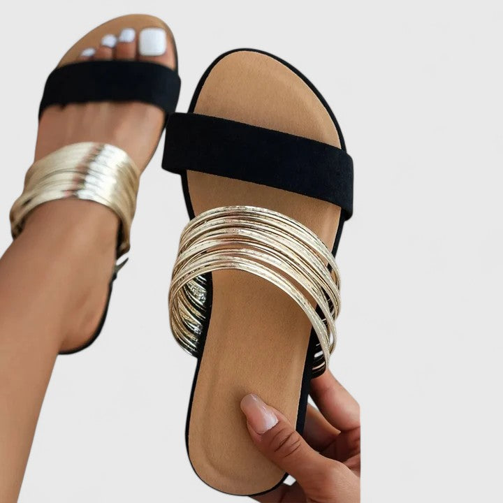 Women's Elegant Sandals with Gold Accents for Evening