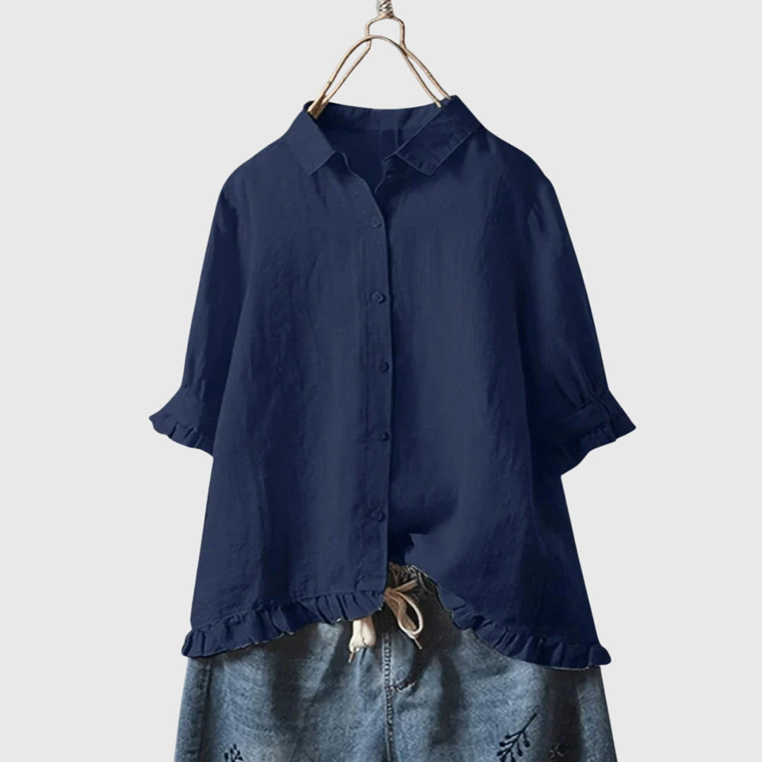 Women's Elegant Shirt with Ruffled Hem for Daytime Wear