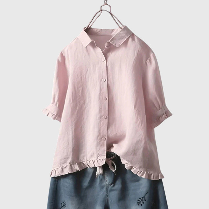 Women's Elegant Shirt with Ruffled Hem for Daytime Wear