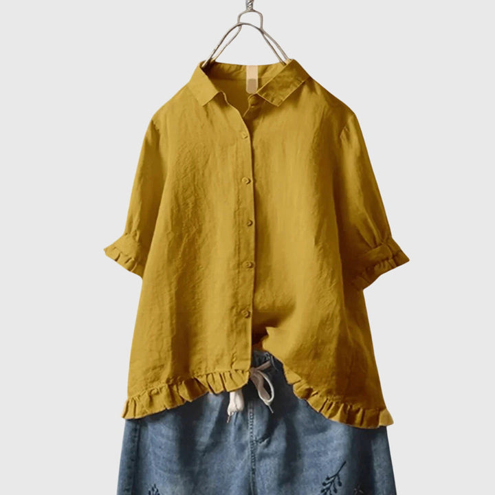 Women's Elegant Shirt with Ruffled Hem for Daytime Wear