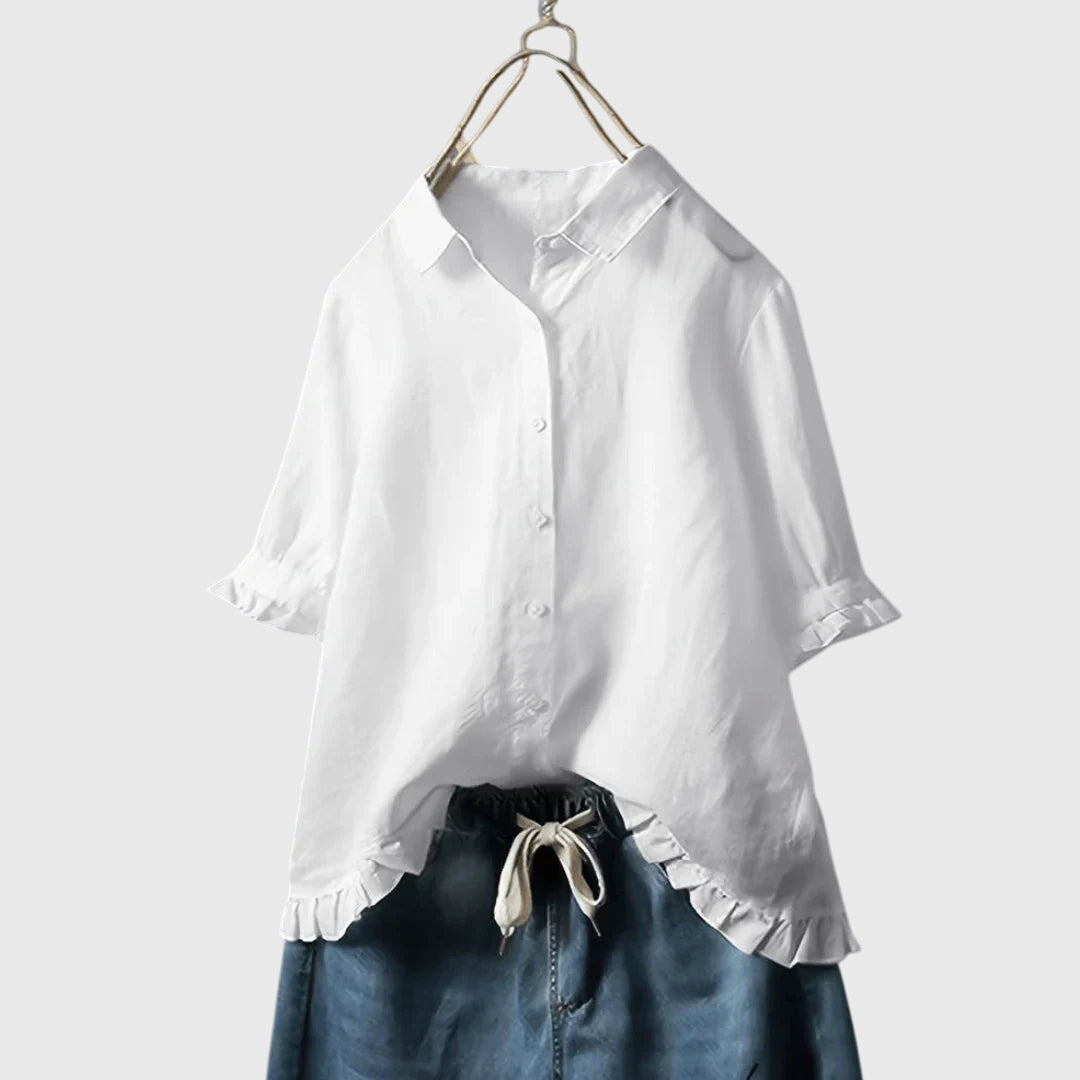 Women's Elegant Shirt with Ruffled Hem for Daytime Wear