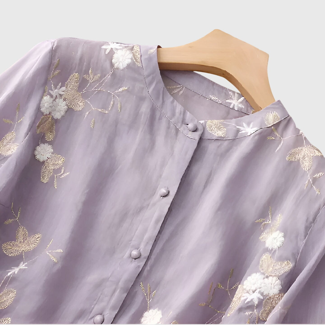 Women's Elegant Top with Embroidered Flowers for Casual Outings
