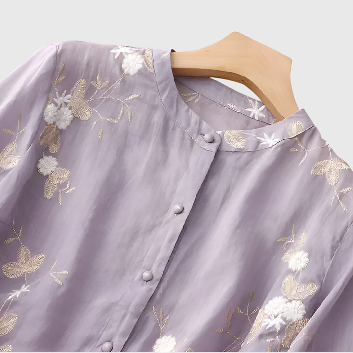 Women's Elegant Top with Embroidered Flowers for Casual Outings