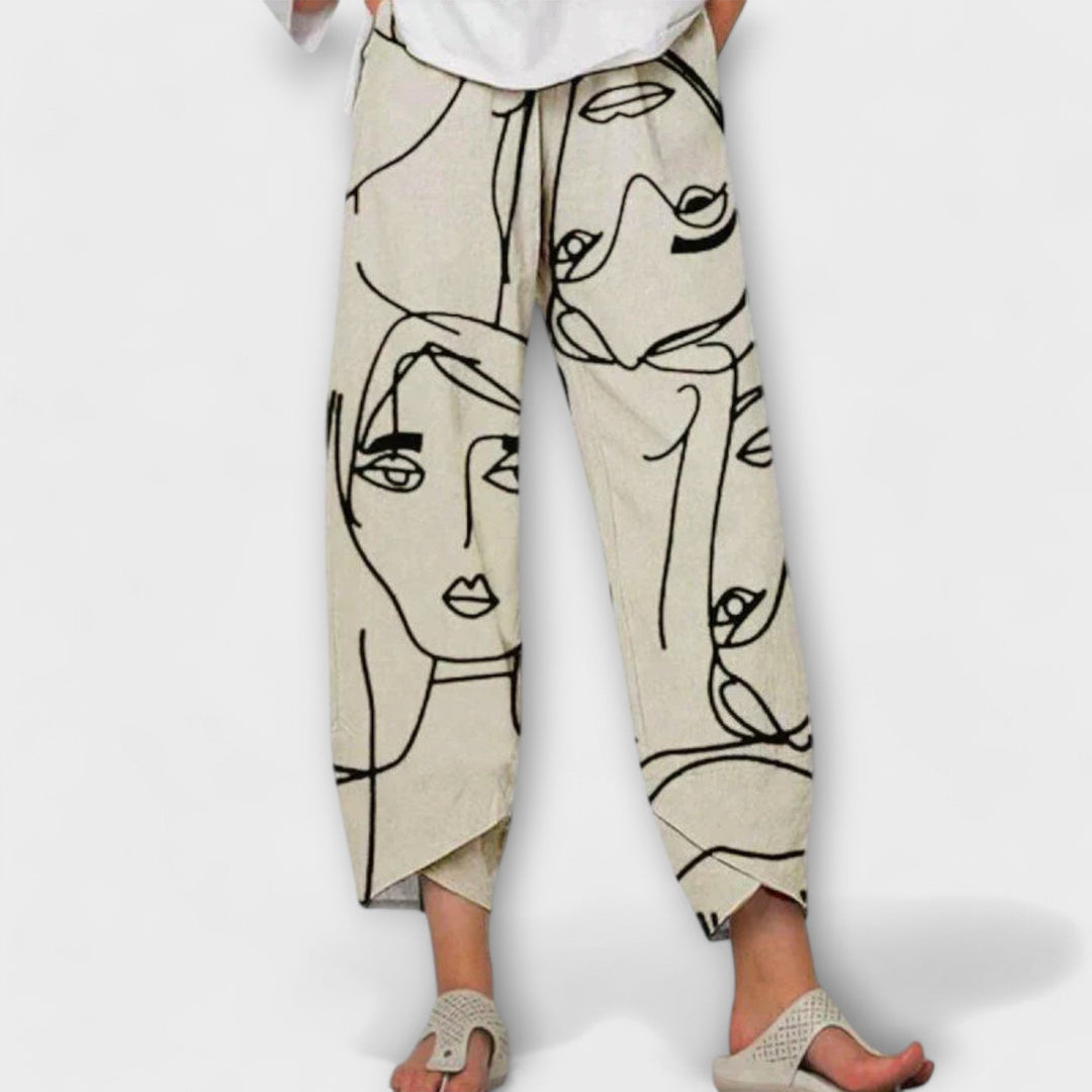 Women's Elegant Trousers with Face Print for Smart-Casual