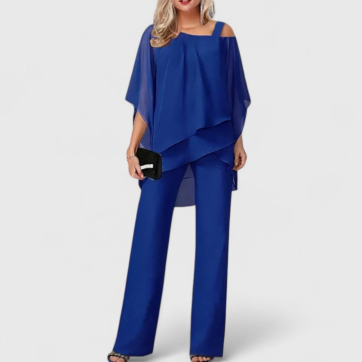 Women's Elegant Two-Piece Pant Set with Overlay for Evening