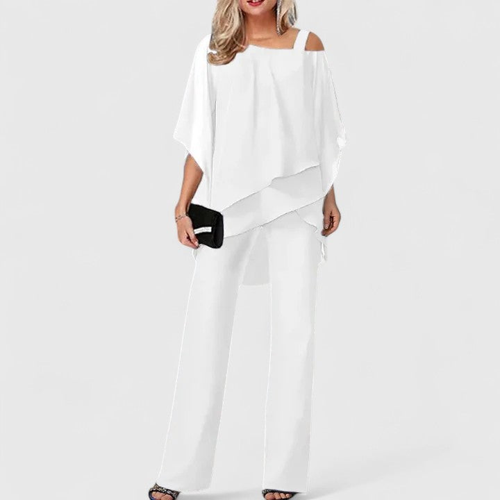 Women's Elegant Two-Piece Pant Set with Overlay for Evening