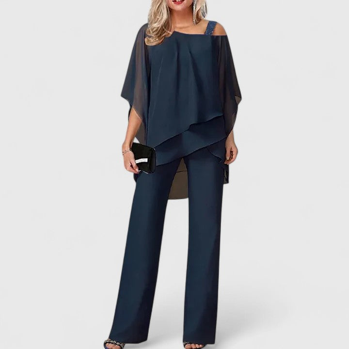 Women's Elegant Two-Piece Pant Set with Overlay for Evening