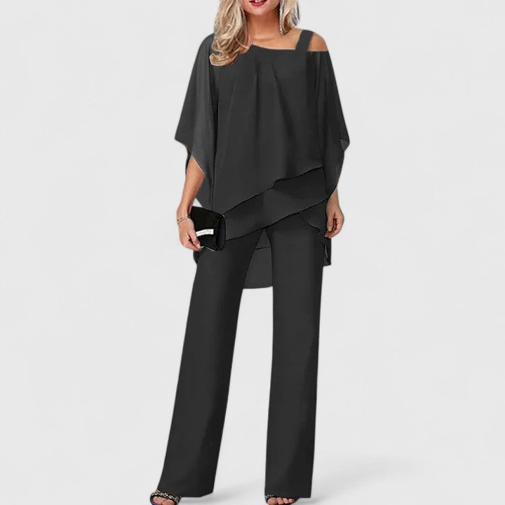 Women's Elegant Two-Piece Pant Set with Overlay for Evening