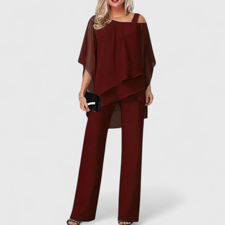 Women's Elegant Two-Piece Pant Set with Overlay for Evening
