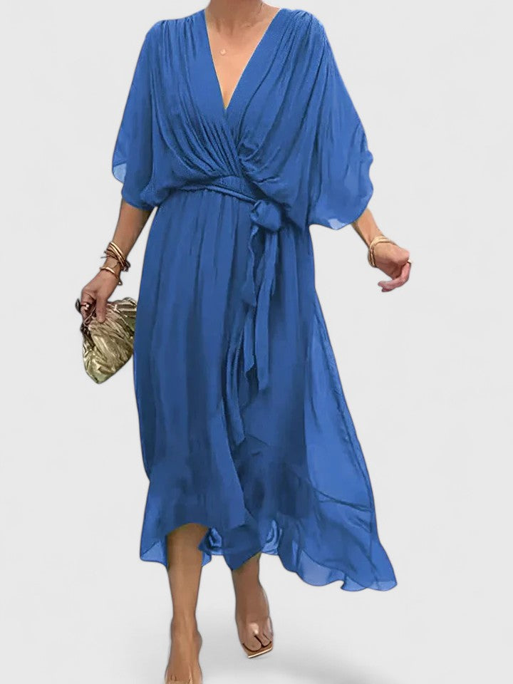 Women's Elegant V Neck Dress with Wrap Tie for Weddings