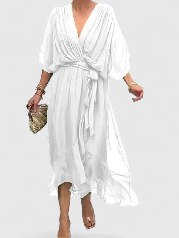 Women's Elegant V Neck Dress with Wrap Tie for Weddings