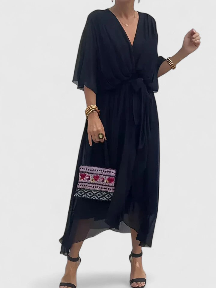 Women's Elegant V Neck Dress with Wrap Tie for Weddings