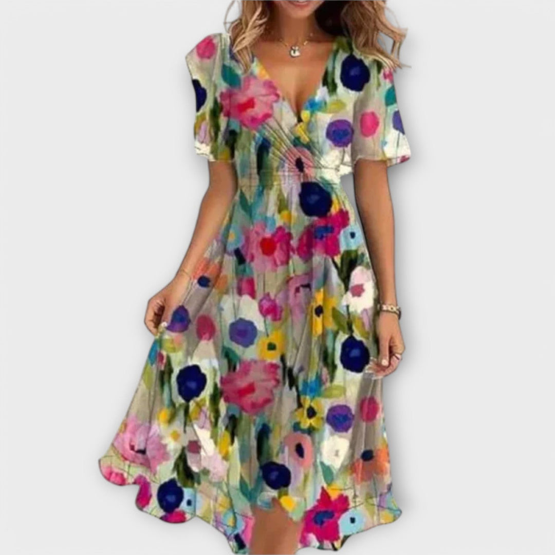Women's Elegant Wrap Dress with V-Neck and Waist-Tie