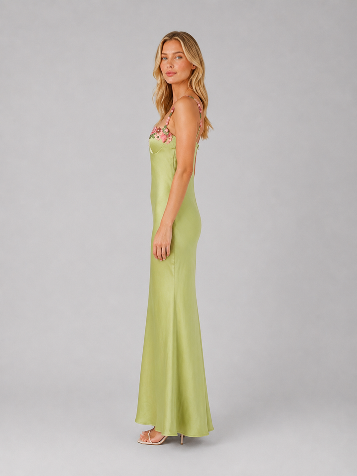 Women’s Embroidered Maxi Dress with Sculpted Fit